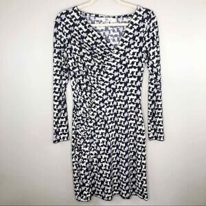 MY TRIBE | ong Sleeve Dress Asymmetric Ruched S Stretch Black White Gray